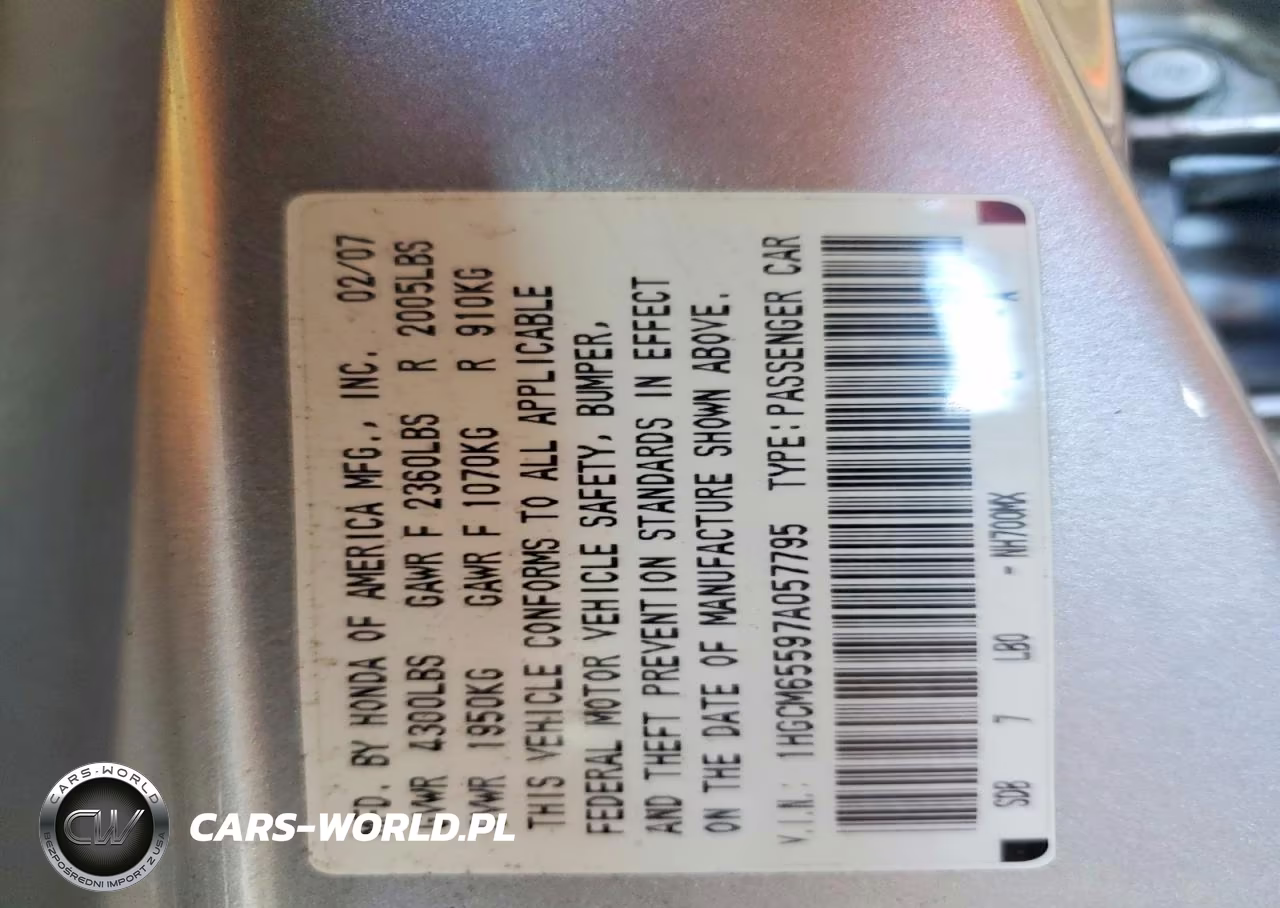 2007 Honda Accord Ex VIN:1HGCM65597A057795 - 12
