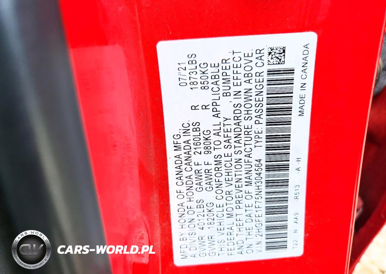 2022 Honda Civic Ex VIN:2HGFE1F75NH304564 - 12