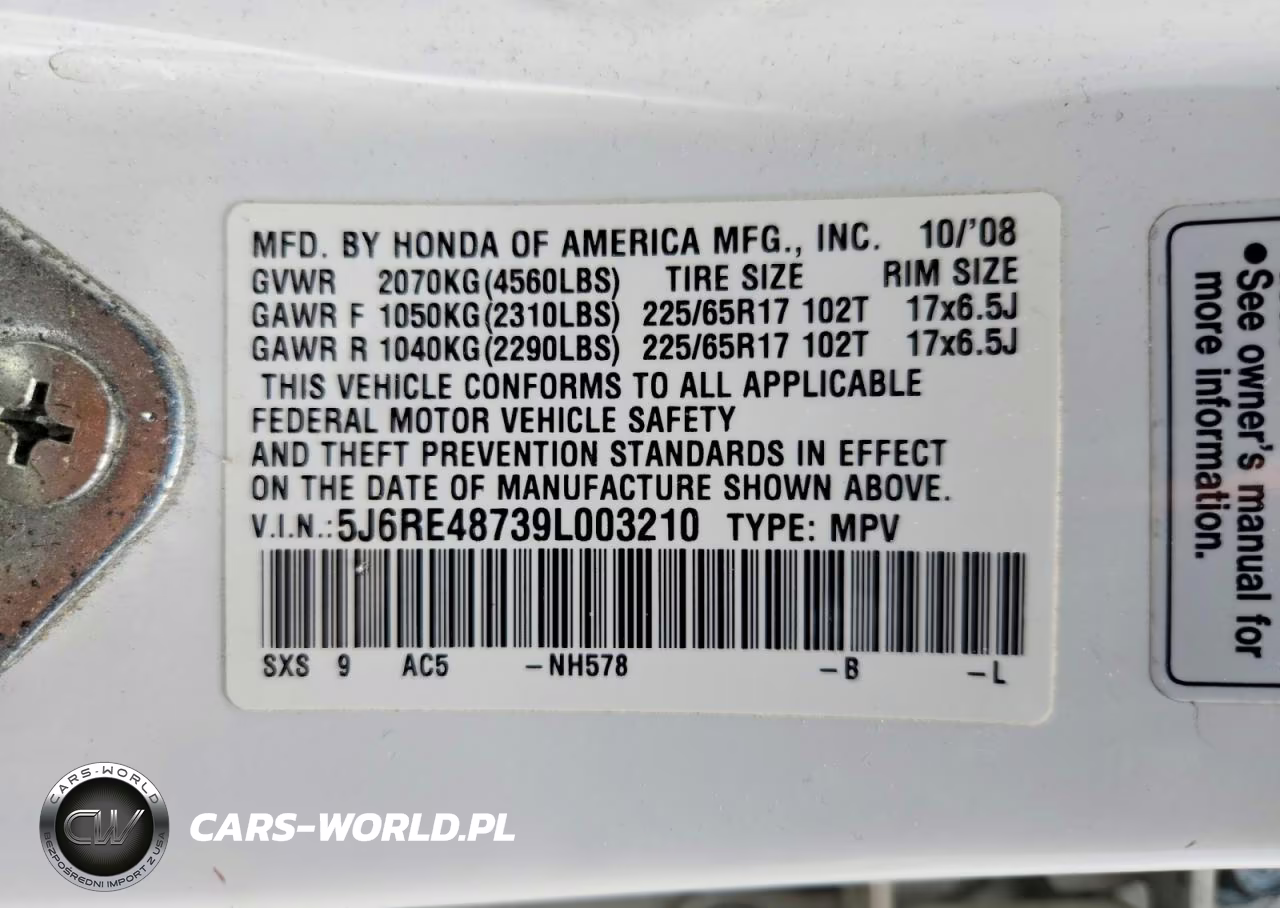 2009 Honda Cr-V Exl VIN:5J6RE48739L003210 - 14