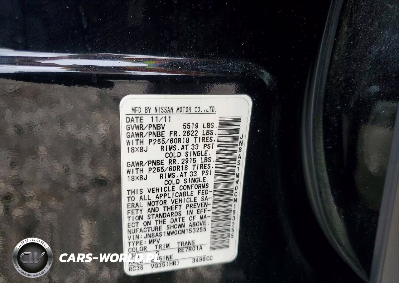 2012 Infiniti Fx35 Base VIN:JN8AS1MW0CM153255 - 12