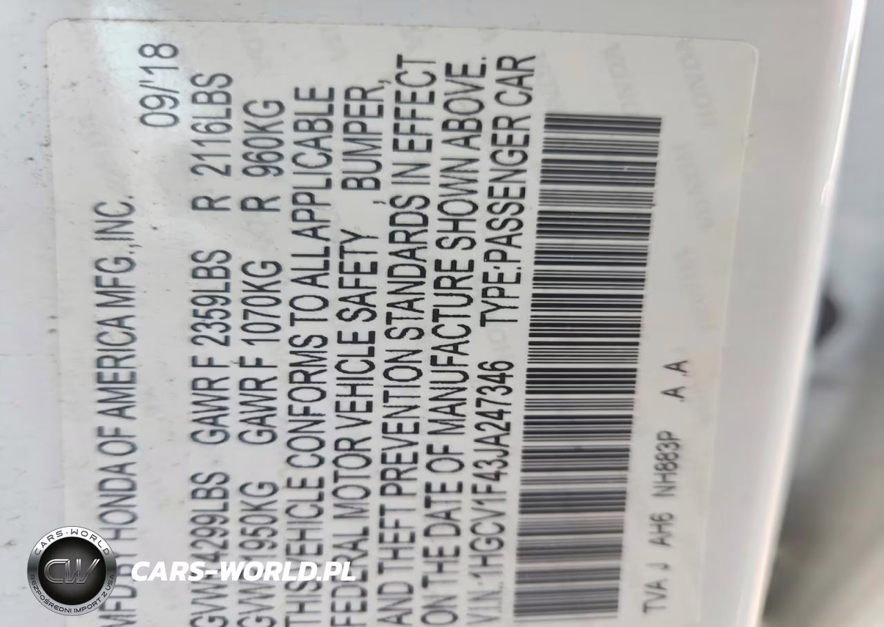 2018 Honda Accord Ex VIN:1HGCV1F43JA247346 - 13