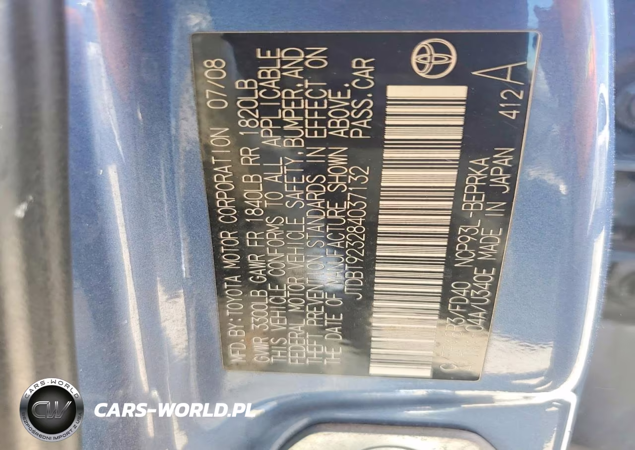 2008 Toyota Yaris Base VIN:JTDBT923284037132 - 12