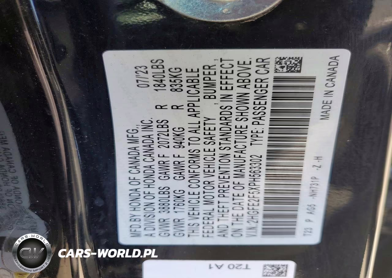 2023 Honda Civic Sport VIN:2HGFE2F5XPH563302 - 12