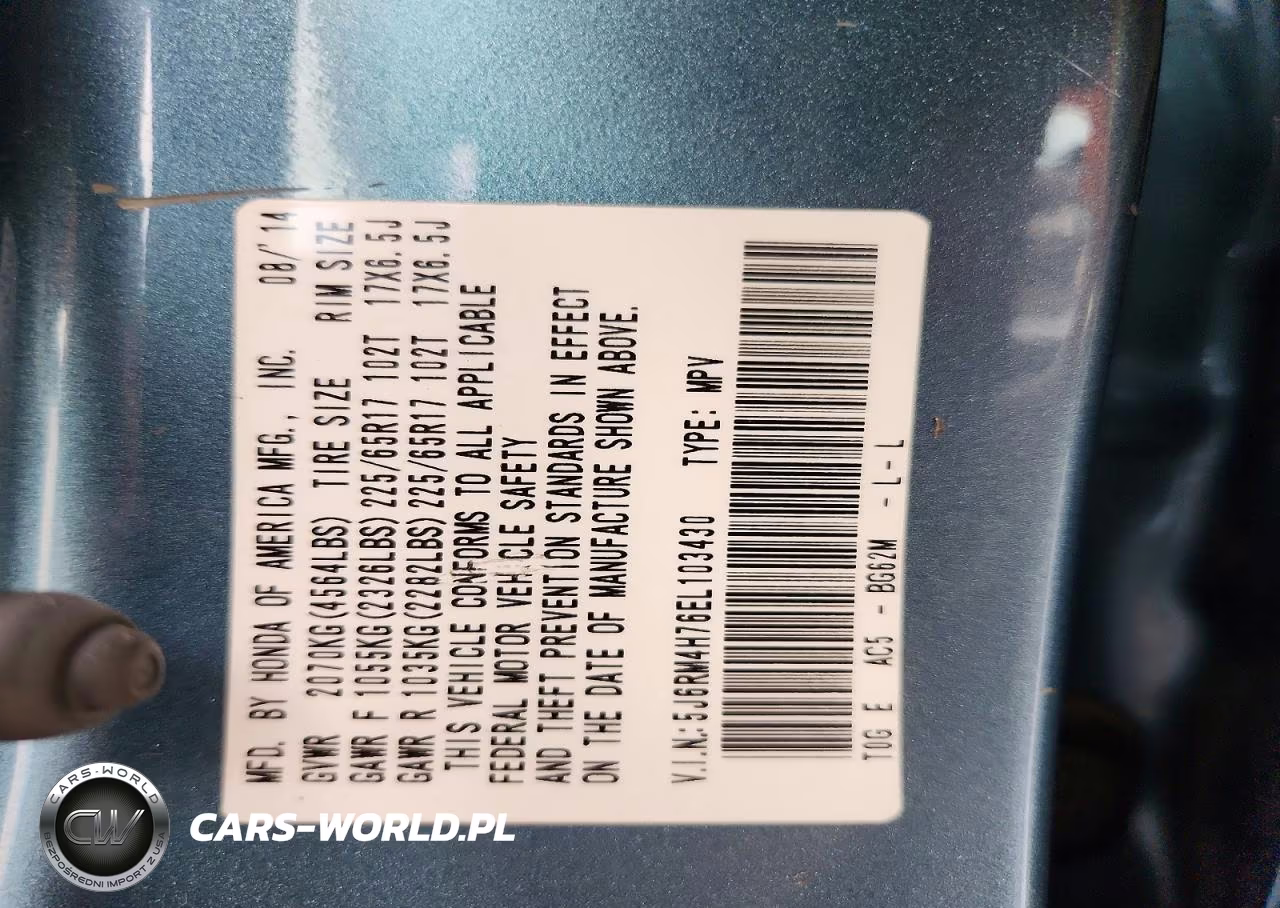 2014 Honda Cr-V Exl VIN:5J6RM4H76EL103430 - 13