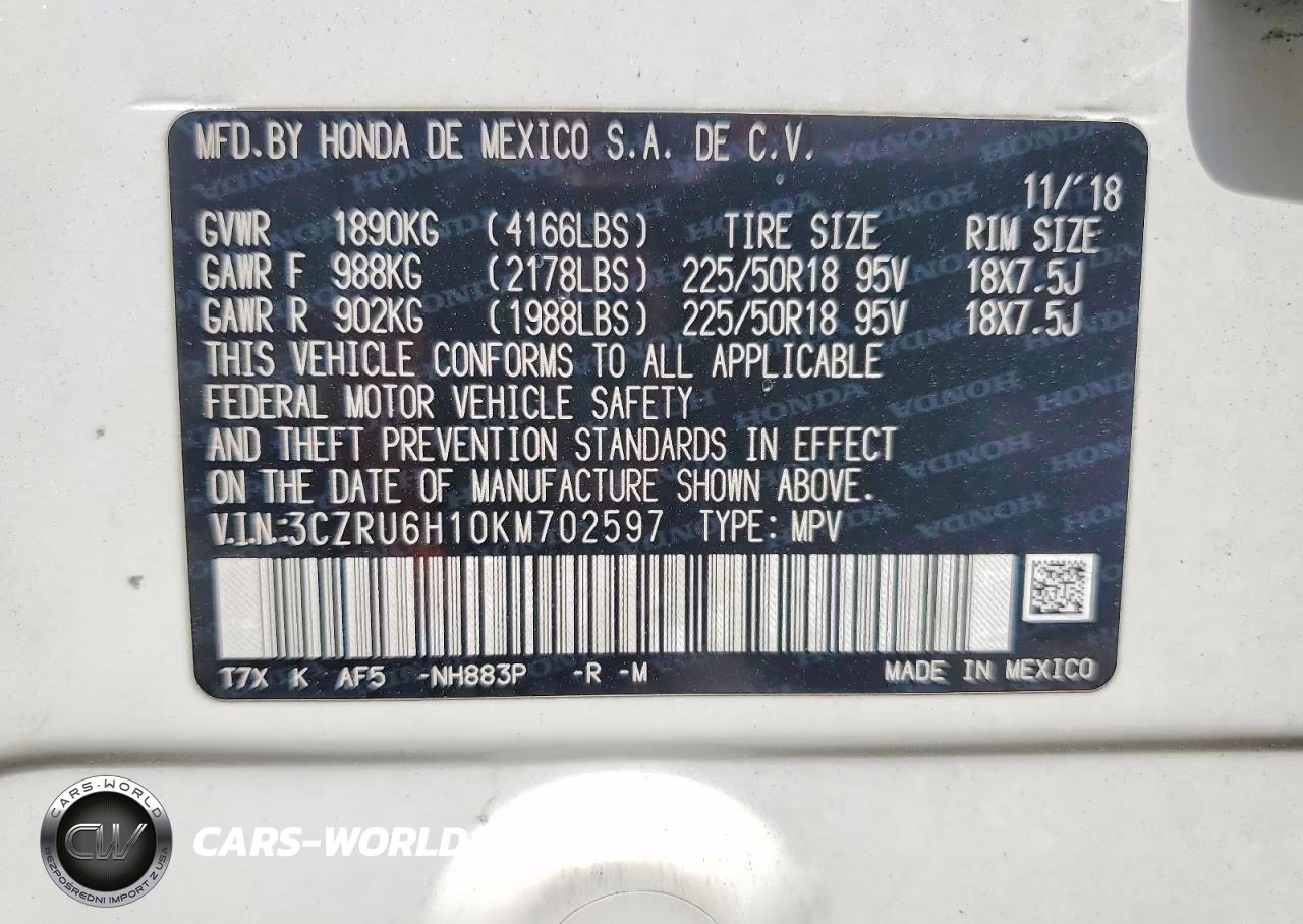 2019 Honda Hr-V Sport VIN:3CZRU6H10KM702597 - 12