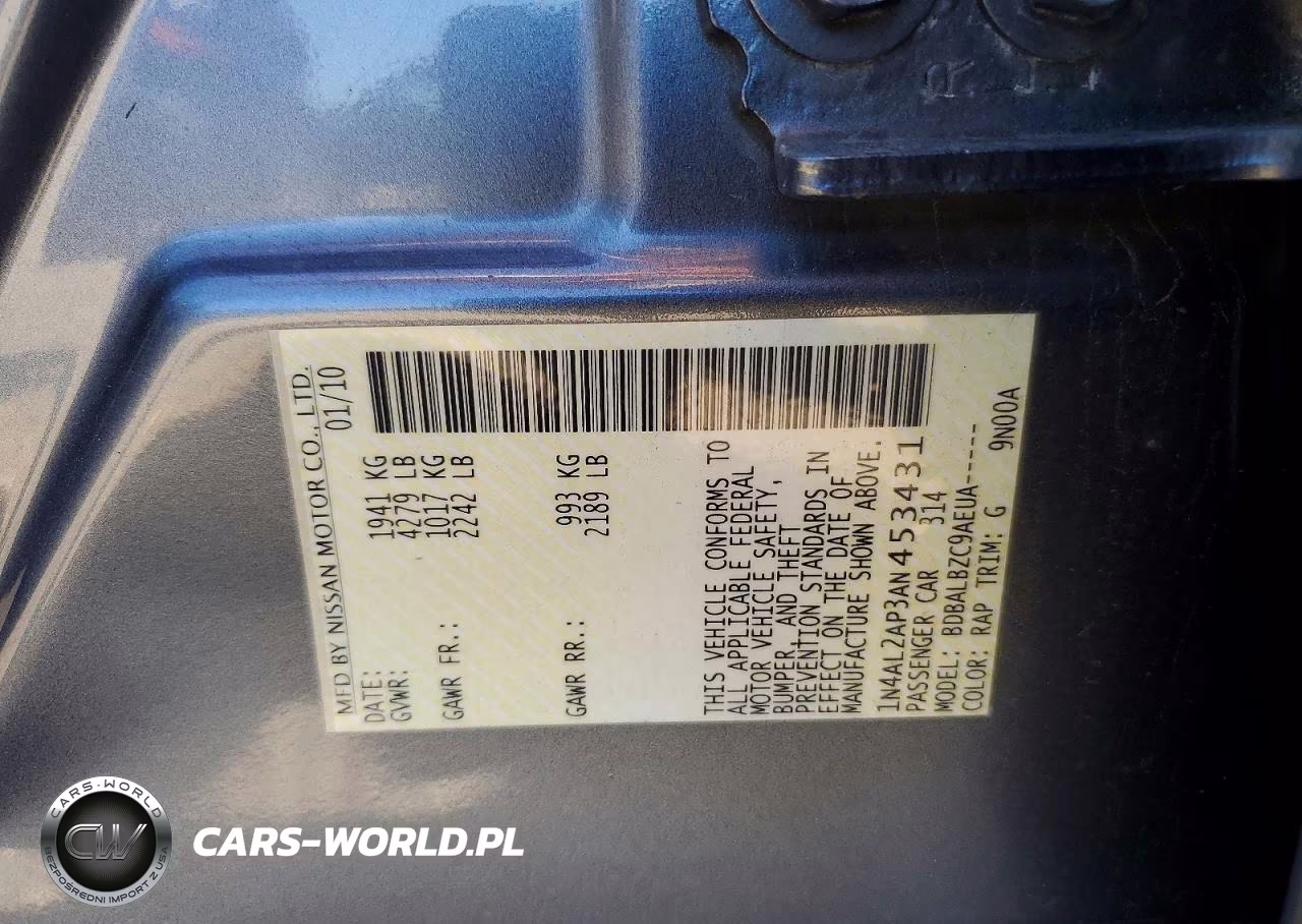 2010 Nissan Altima Base-S VIN:1N4AL2AP3AN453431 - 13