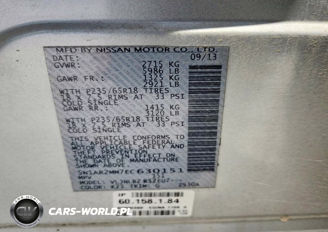 NISSAN PATHFINDER VIN:5N1AR2MM7EC630151 - 13