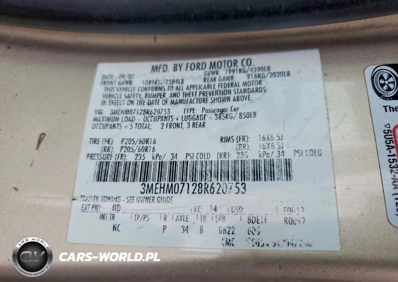 2008 Mercury Milan VIN:3MEHM07128R620753 - 12