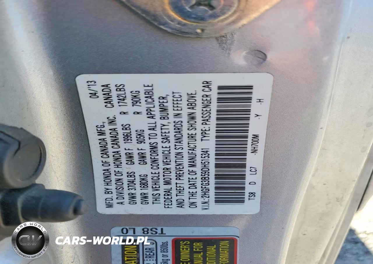 2013 Honda Civic Lx VIN:2HGFG3B59DH515341 - 13