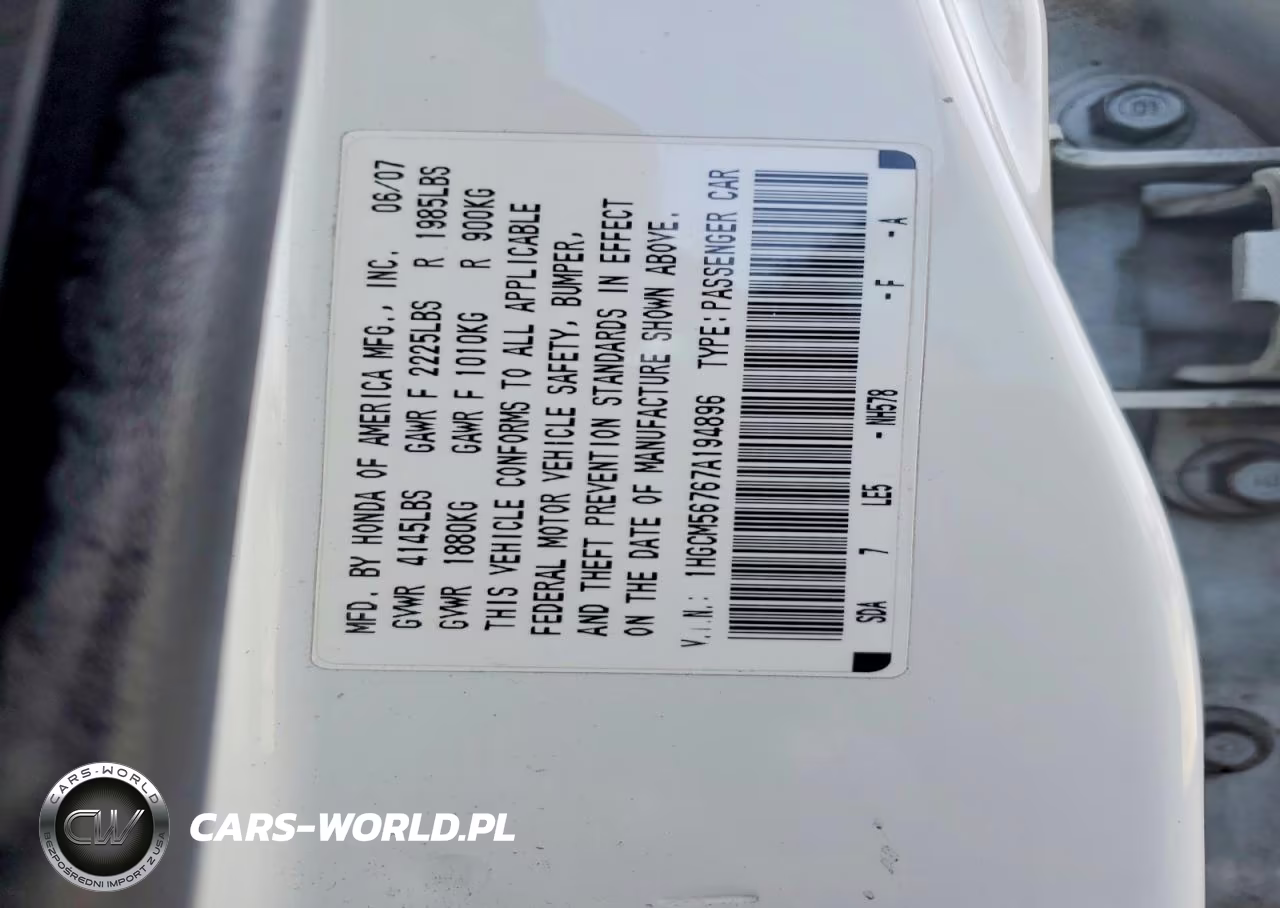2007 Honda Accord VIN:1HGCM56767A194896 - 12