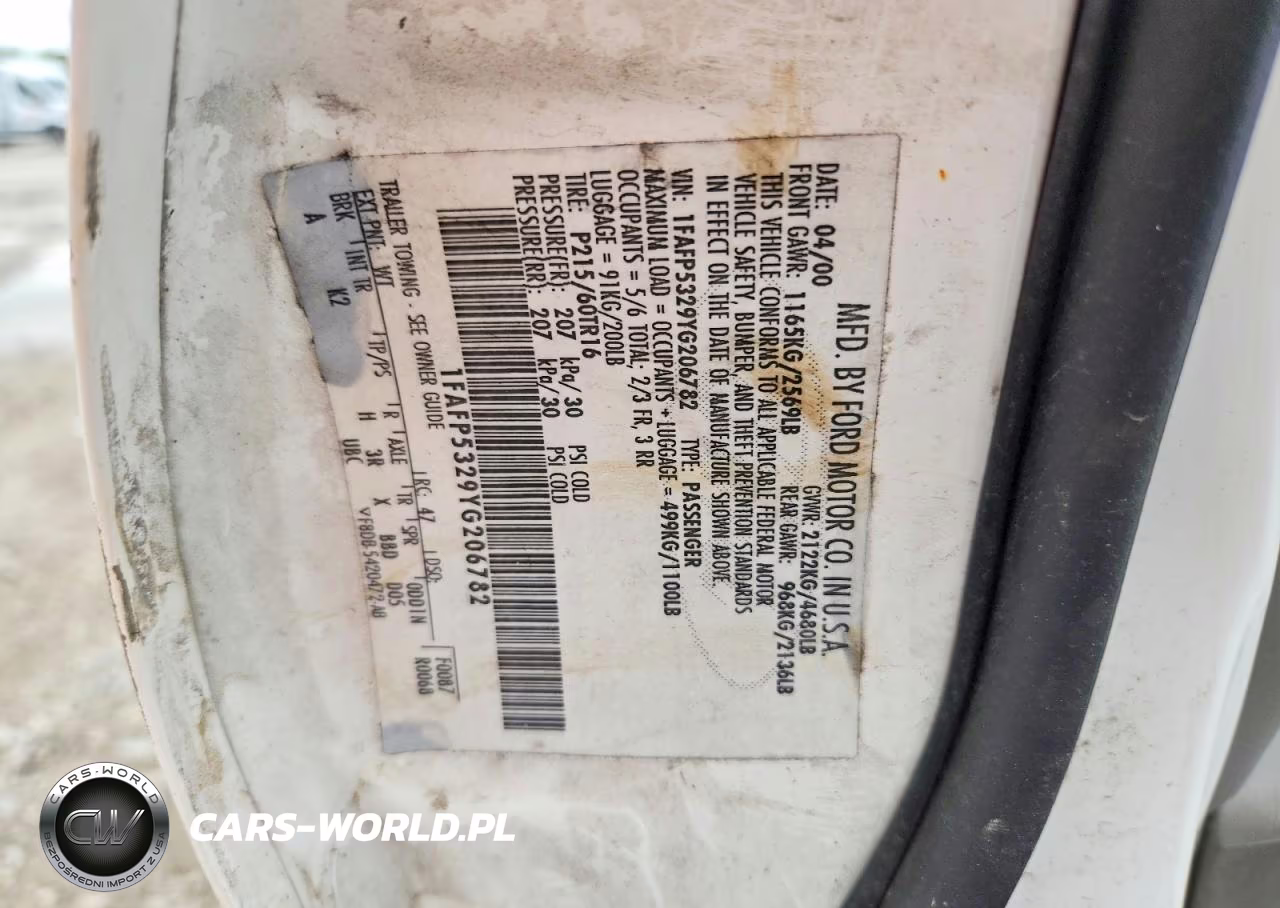 2000 Ford Taurus Se VIN:1FAFP5329YG206782 - 12