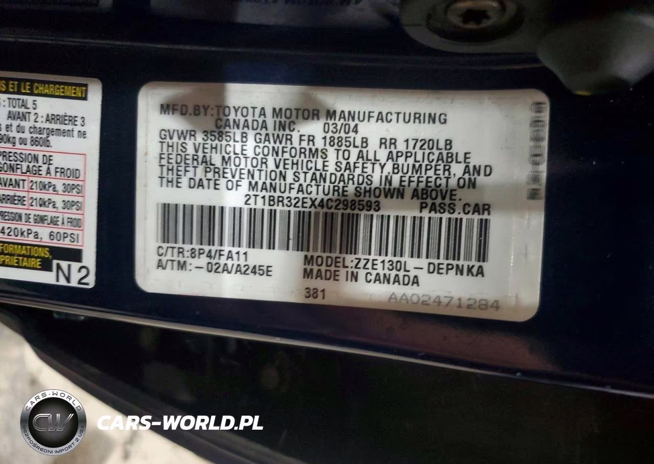 2004 Toyota Corolla Le VIN:2T1BR32EX4C298593 - 12