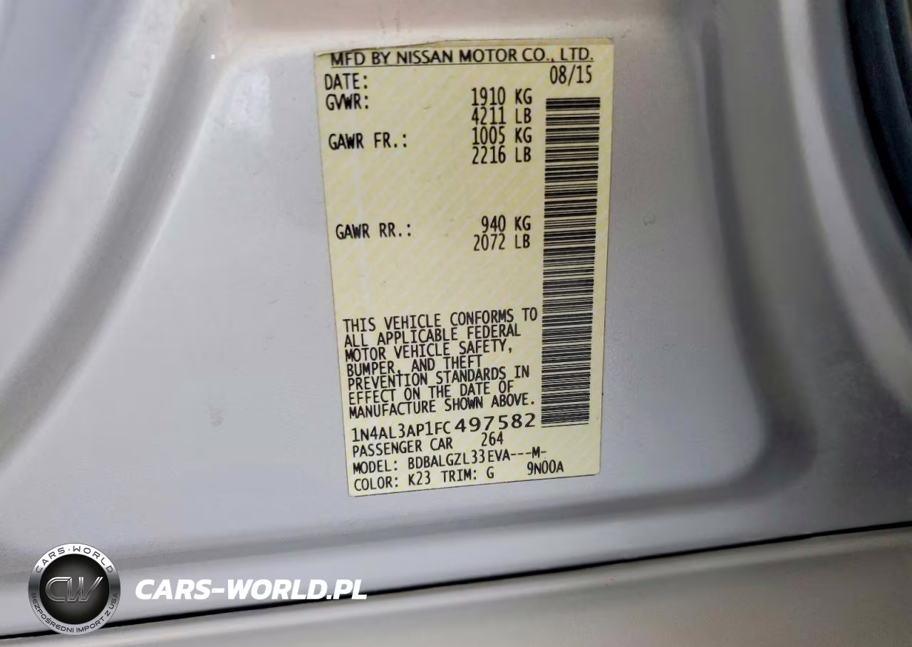 2015 Nissan Altima 2.5 S VIN:1N4AL3AP1FC497582 - 12