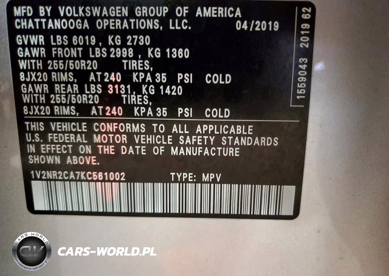 2019 Volkswagen Atlas Sel Premium VIN:1V2NR2CA7KC561002 - 13