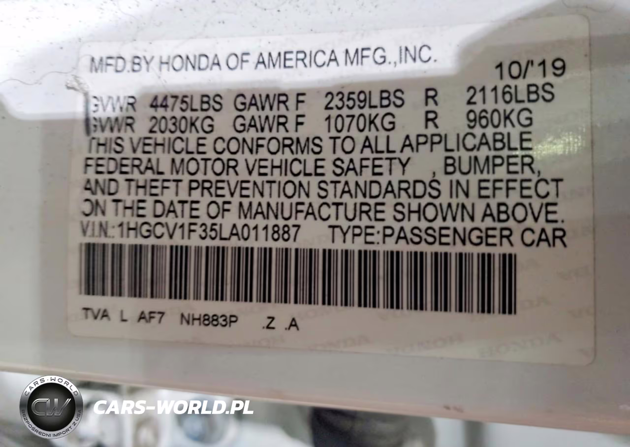 2020 Honda Accord Sport VIN:1HGCV1F35LA011887 - 12