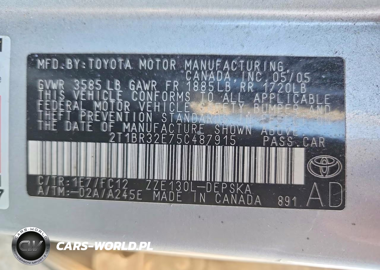 2005 Toyota Corolla S VIN:2T1BR32E75C487915 - 12