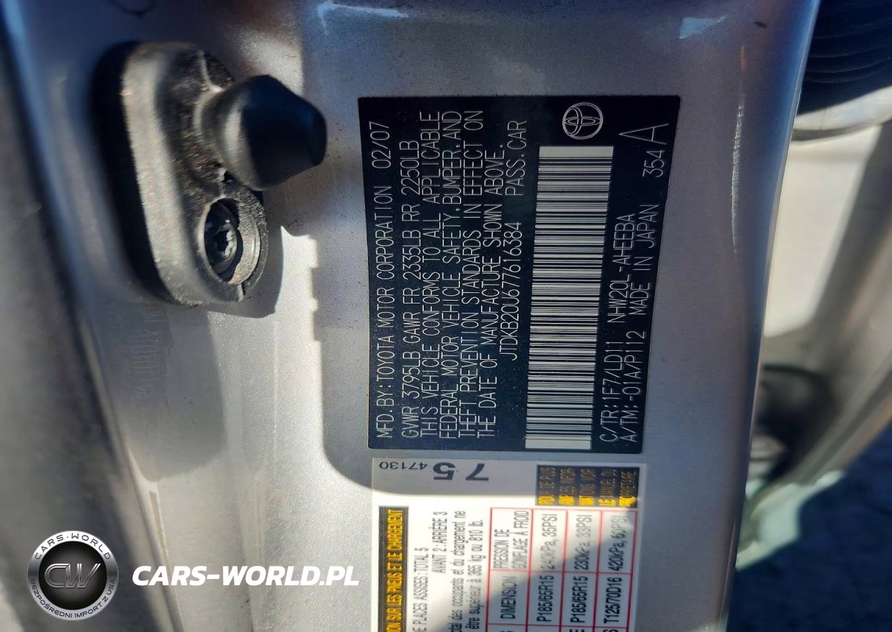 2007 Toyota Prius Base VIN:JTDKB20U677616384 - 12