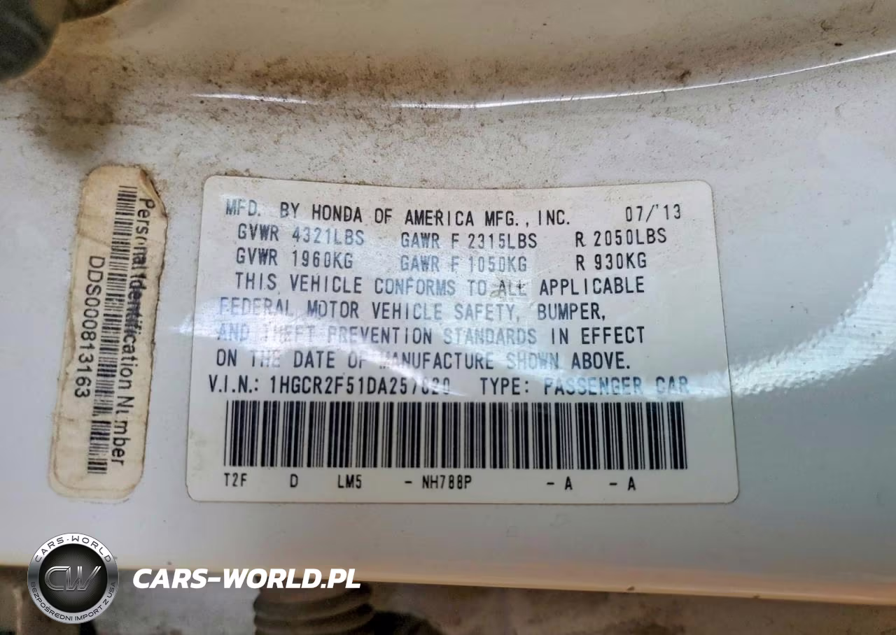 2013 Honda Accord Sport VIN:1HGCR2F51DA257820 - 12