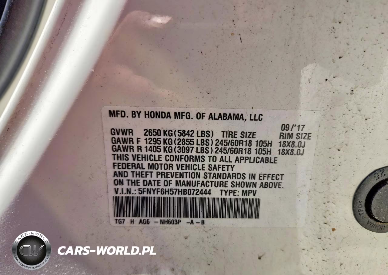 2017 Honda Pilot Exl VIN:5FNYF6H57HB072444 - 12