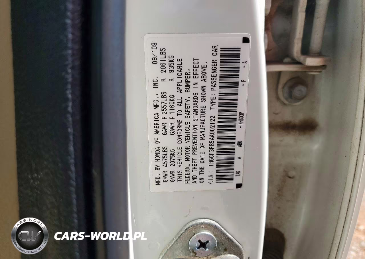2010 Honda Accord Exl VIN:1HGCP3F85AA002122 - 12