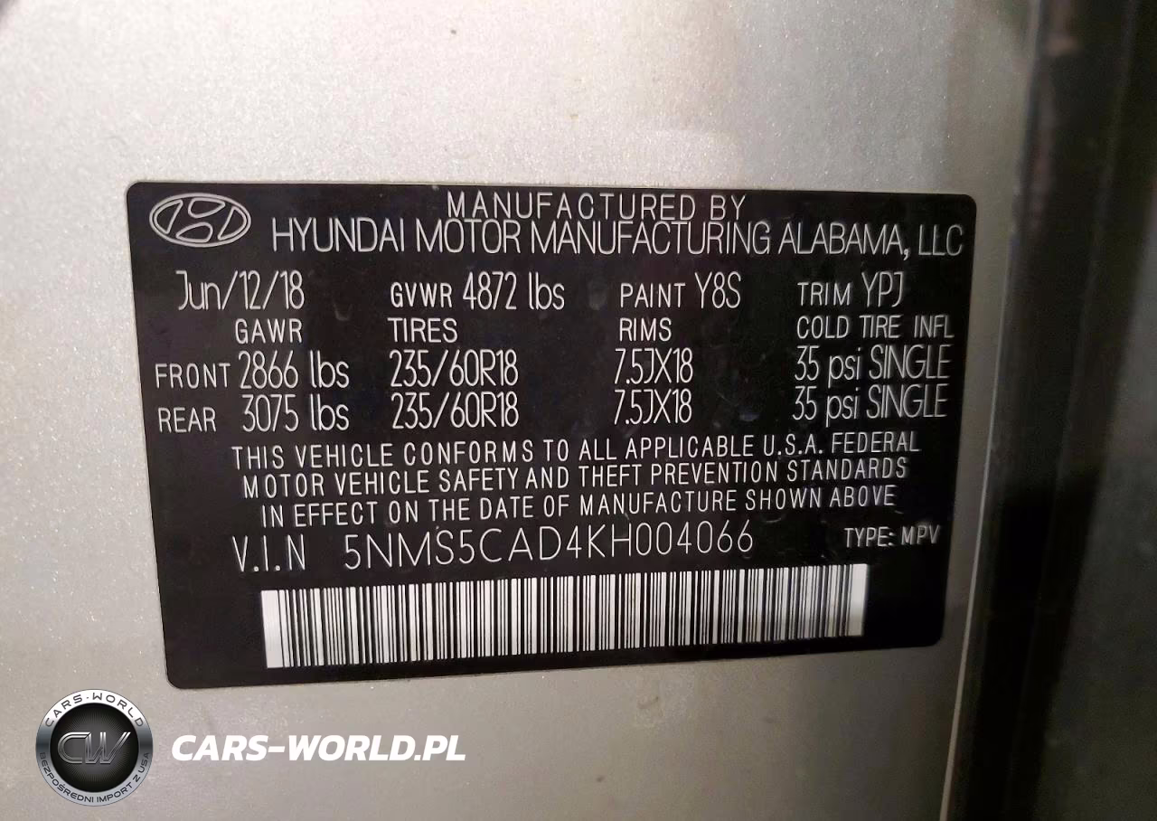 2019 Hyundai Santa Fe Ultimate 2.4L VIN:5NMS5CAD4KH004066 - 13