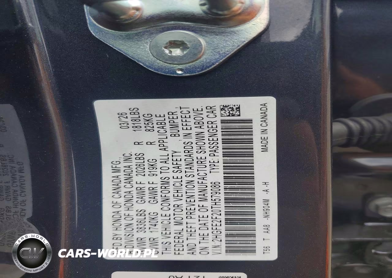 2026 Honda Civic Lx VIN:2HGFE2F20TH579086 - 12