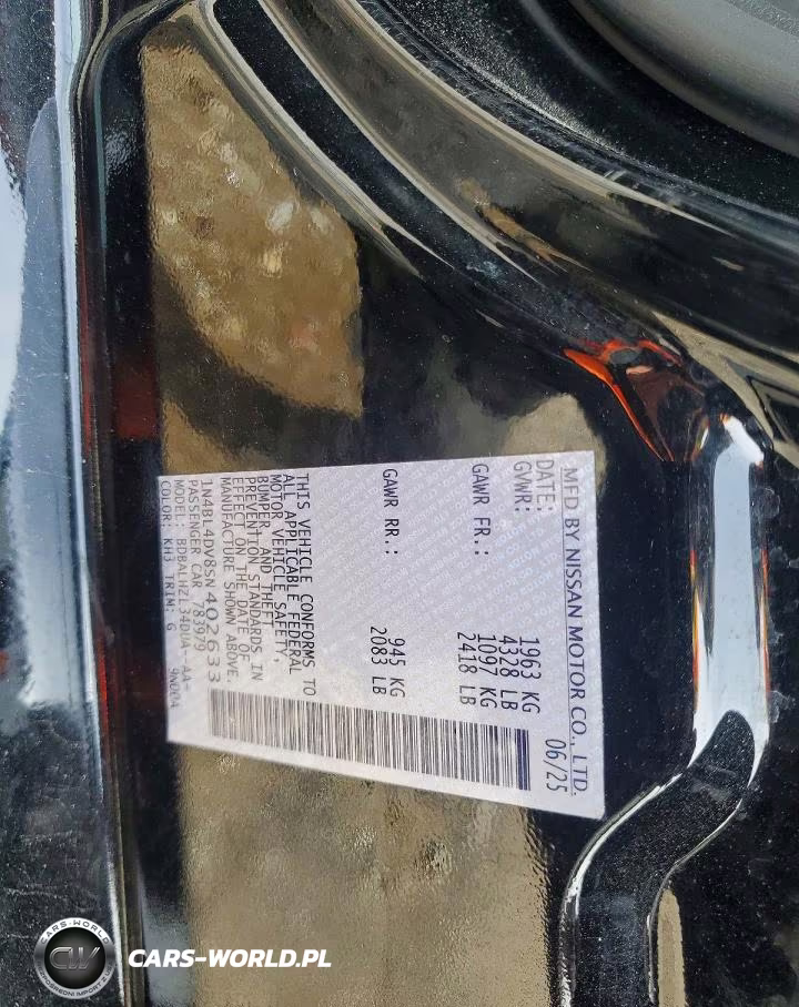 2025 Nissan Altima Sv VIN:1N4BL4DV8SN402633 - 13