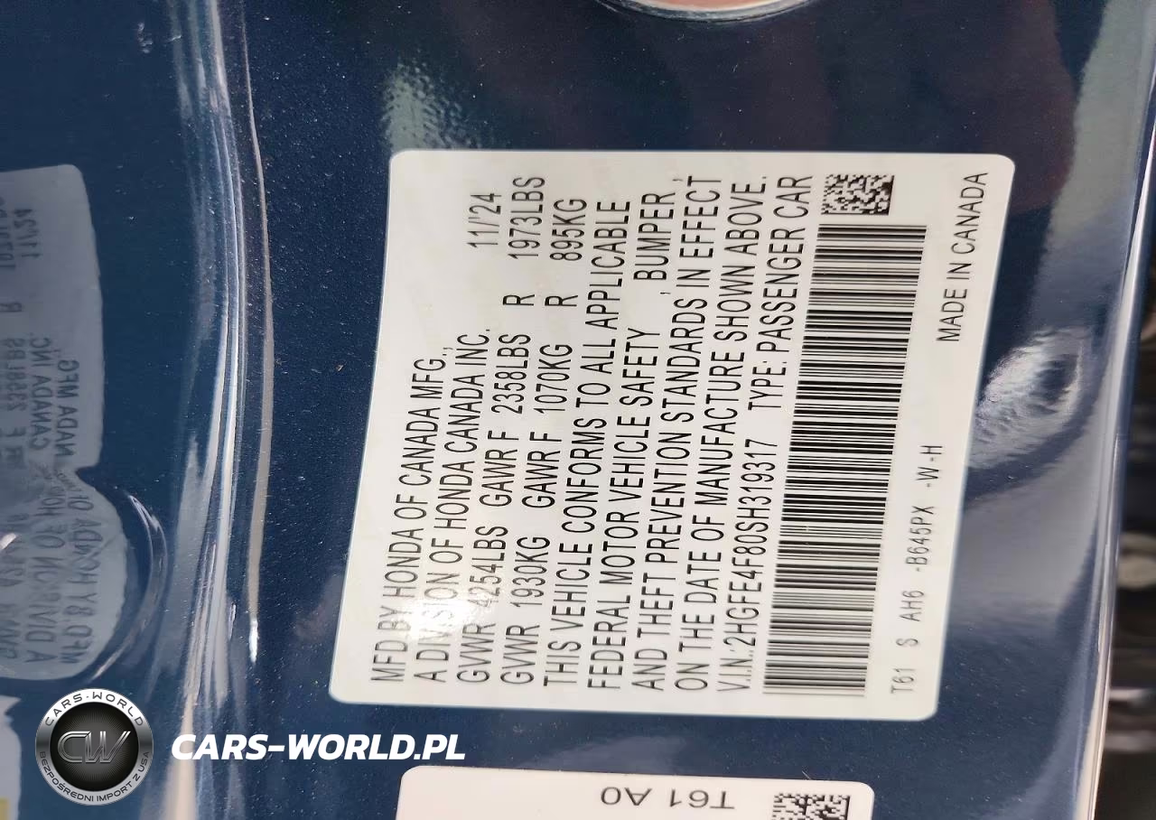2025 Honda Civic Sport VIN:2HGFE4F80SH319317 - 12