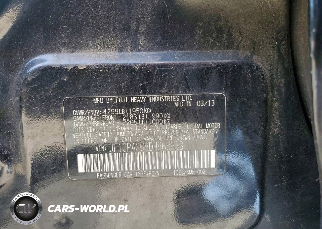 2013 Subaru Impreza Premium VIN:JF1GPAC68DH868633 - 12