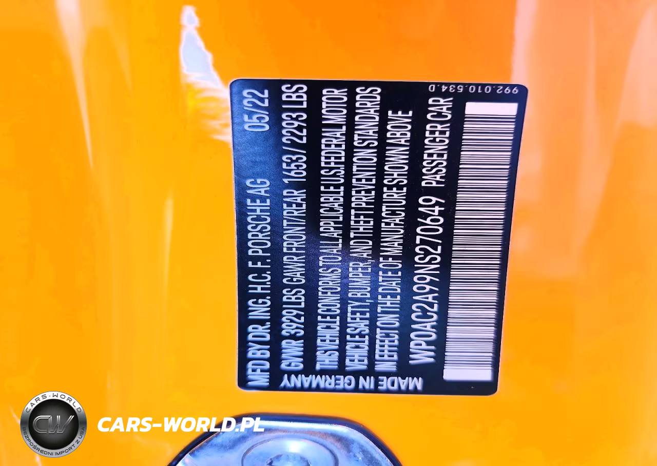 2022 Porsche 911 Gt3 VIN:WP0AC2A99NS270649 - 12