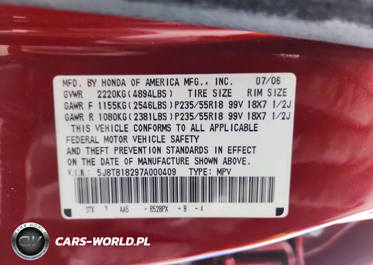 2007 Acura Rdx VIN:5J8TB18297A000409 - 13