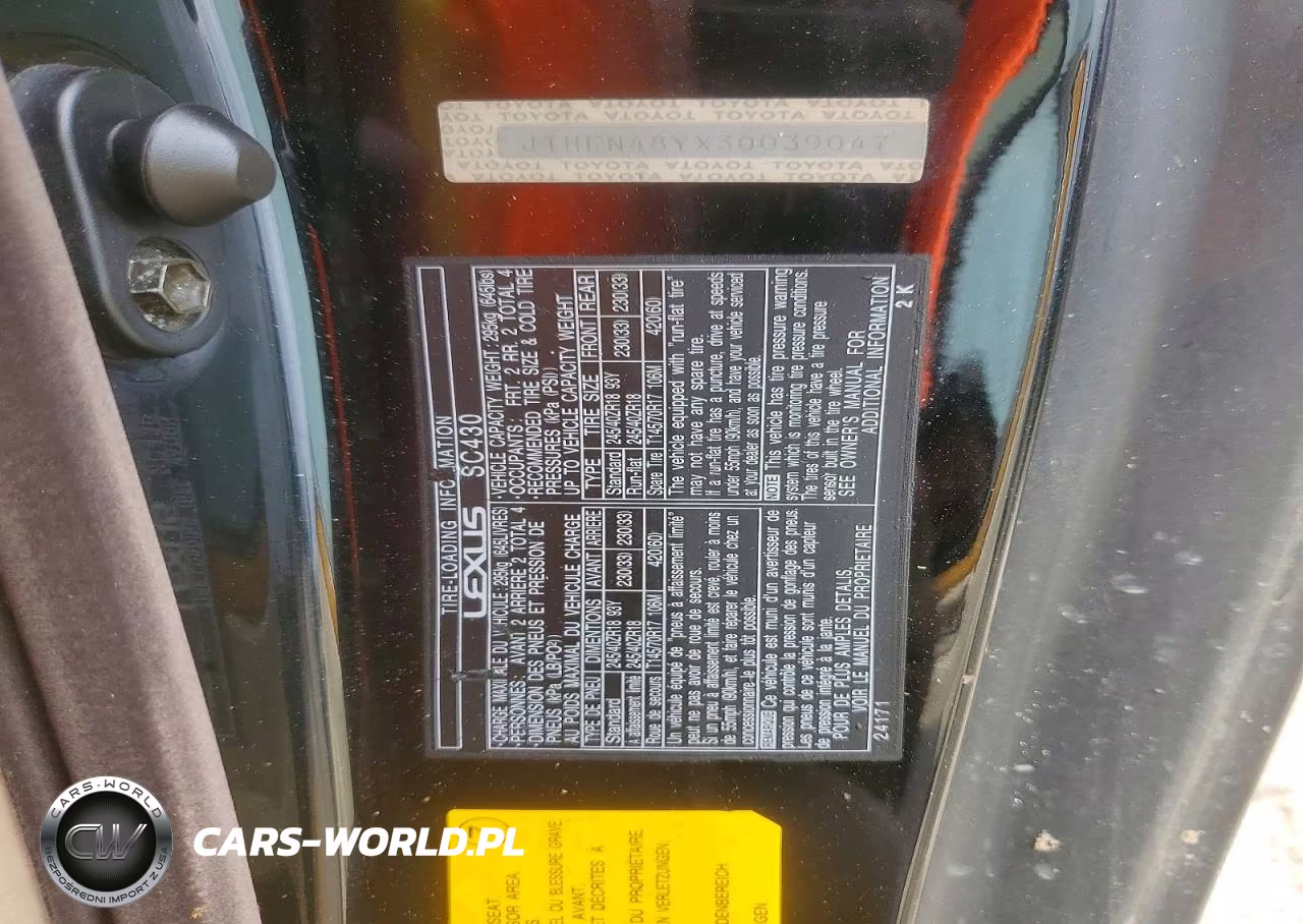 2003 Lexus Sc 430 VIN:JTHFN48YX30039047 - 12