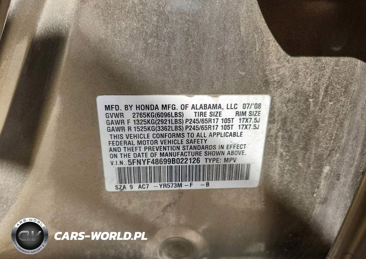 2009 Honda Pilot Exl VIN:5FNYF48699B022126 - 13