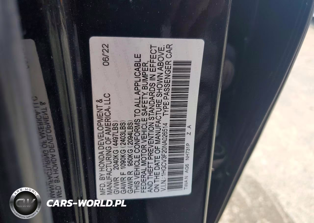 2022 Honda Accord Hybrid Sport VIN:1HGCV3F20NA026514 - 12