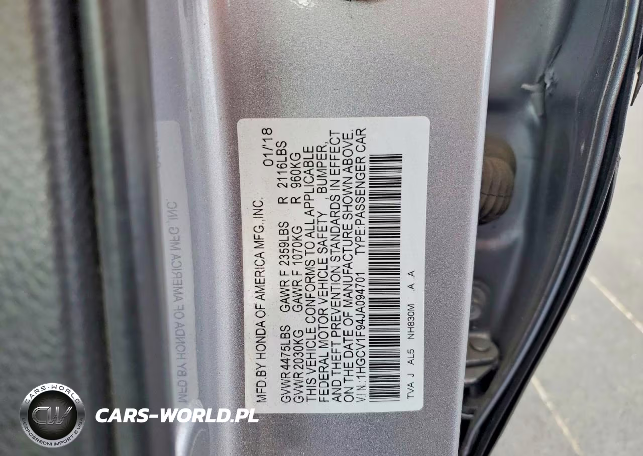 2018 Honda Accord Touring VIN:1HGCV1F94JA094701 - 12