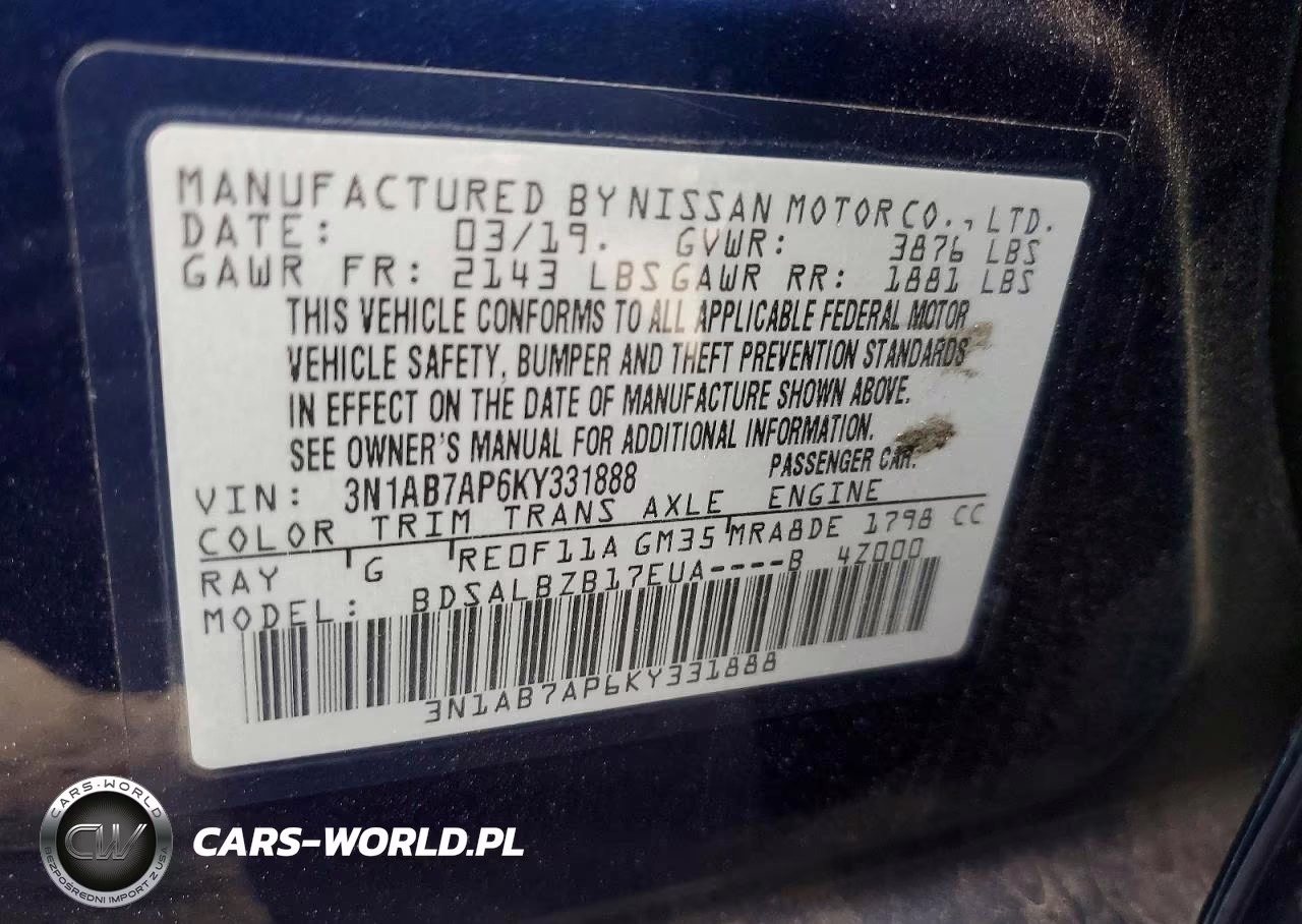2019 Nissan Sentra S VIN:3N1AB7AP6KY331888 - 13