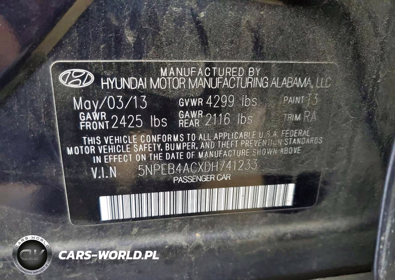 2013 Hyundai Sonata Gls VIN:5NPEB4ACXDH741233 - 12