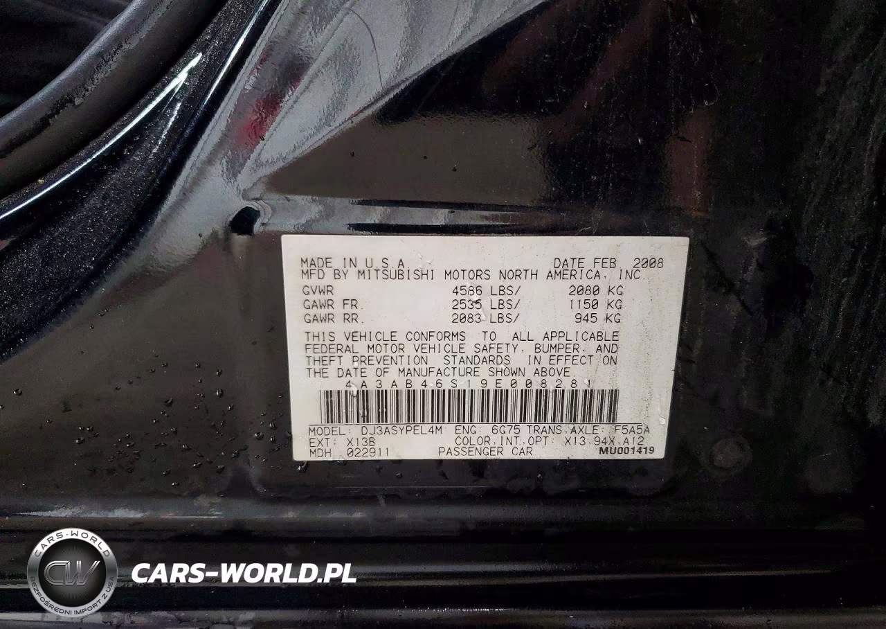 2009 Mitsubishi Galant Sport VIN:4A3AB46S19E008281 - 12