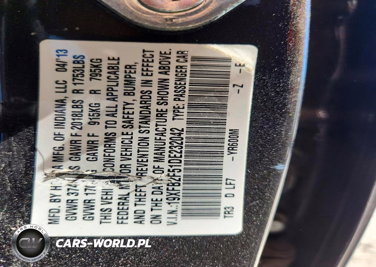 2013 Honda Civic Lx VIN:19XFB2F51DE232042 - 13