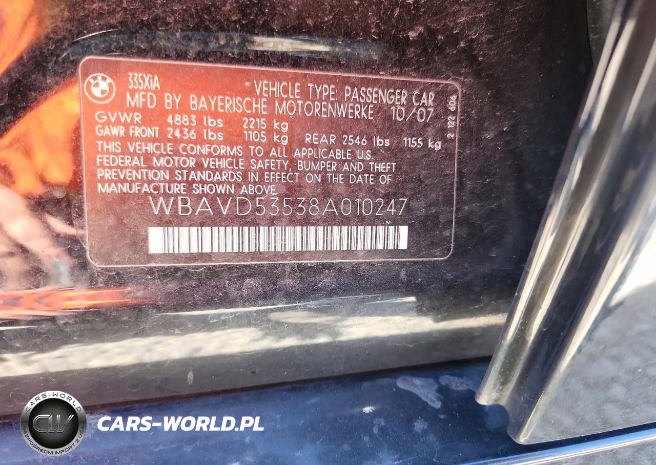 2008 BMW 335 Xi VIN:WBAVD53538A010247 - 12