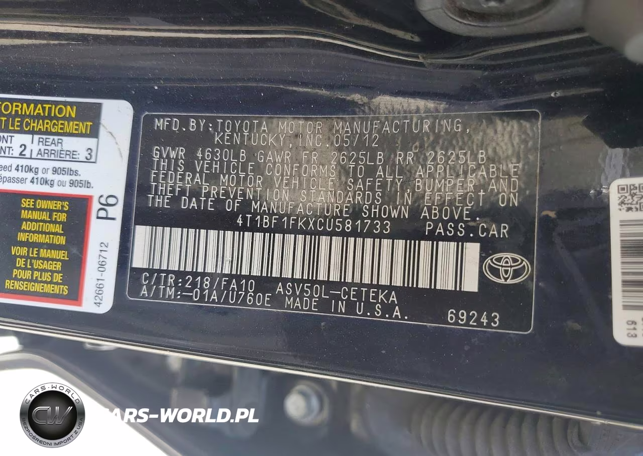 2012 Toyota Camry L VIN:4T1BF1FKXCU581733 - 12