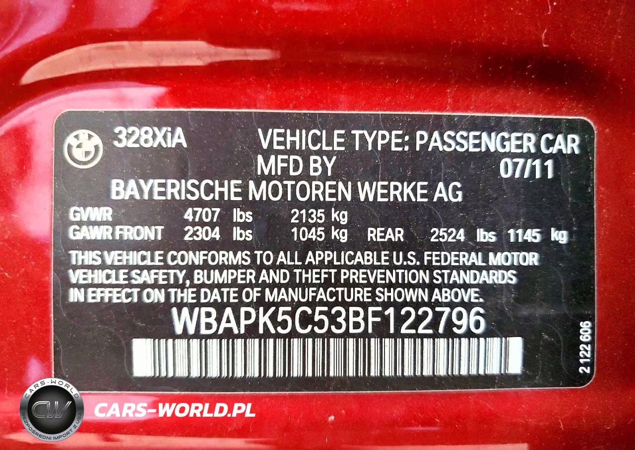 2011 BMW 328 Xi Sulev VIN:WBAPK5C53BF122796 - 12