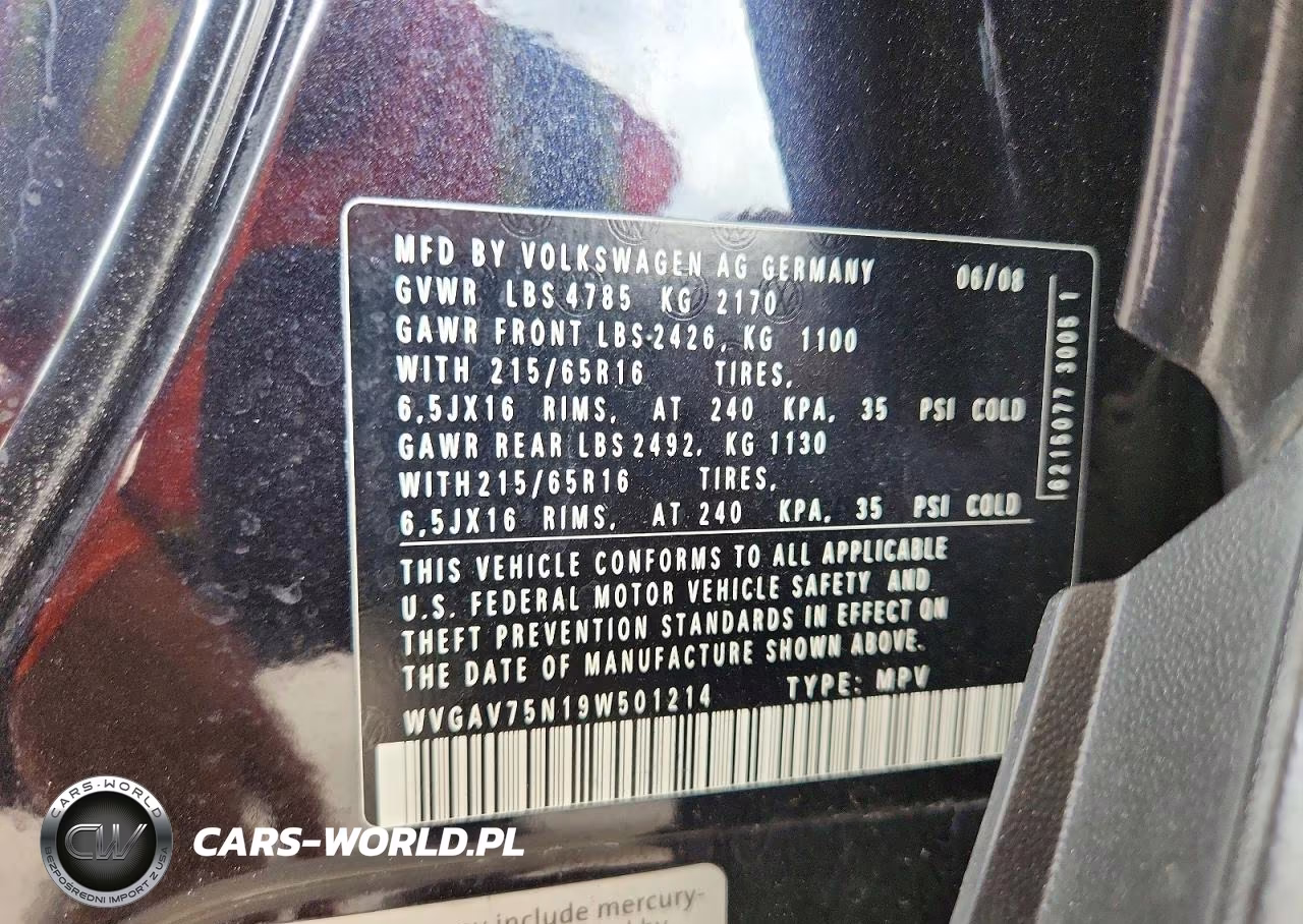 2009 Volkswagen Tiguan S-Se-Sel VIN:WVGAV75N19W501214 - 13