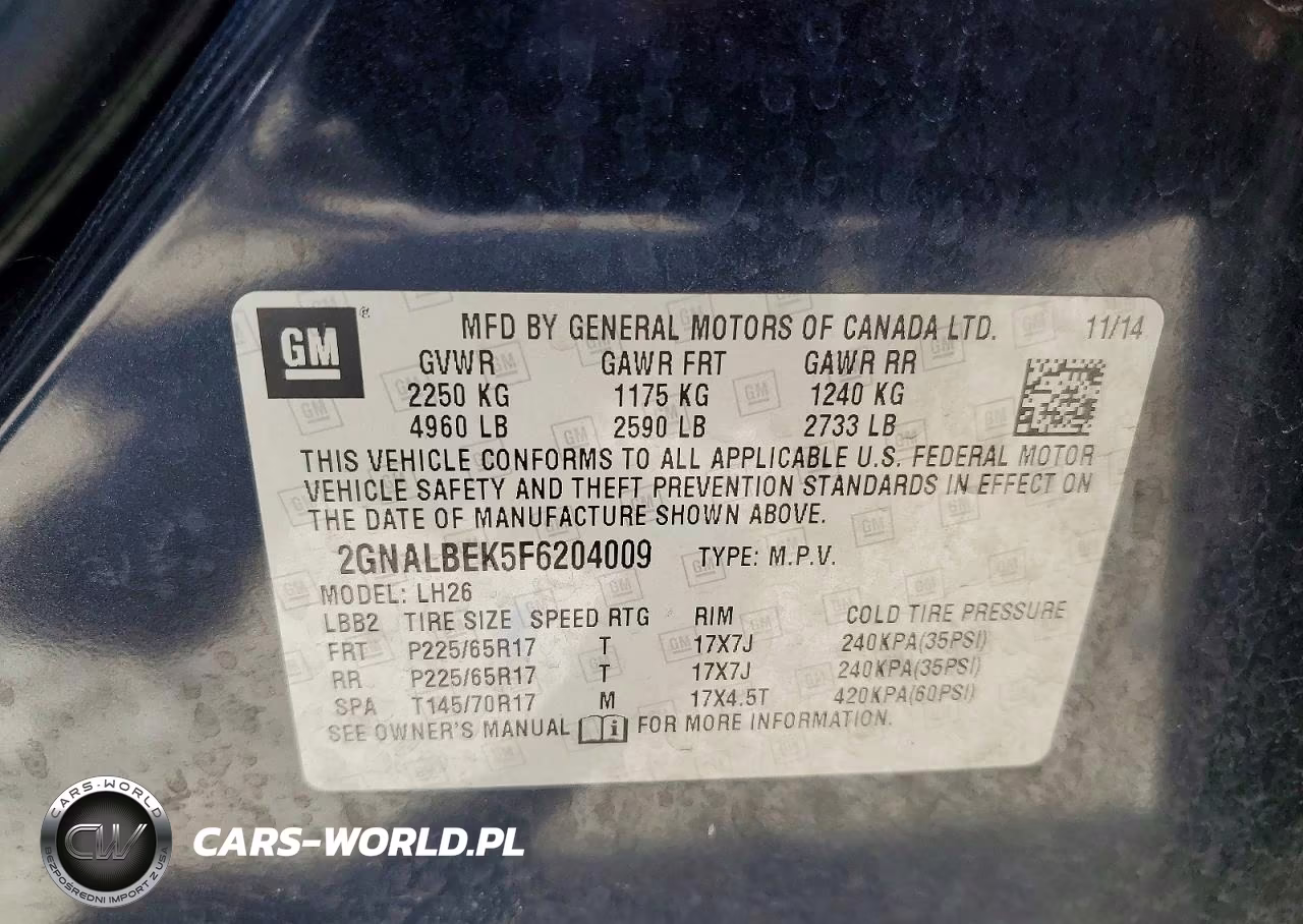 2015 Chevrolet Equinox Lt VIN:2GNALBEK5F6204009 - 13