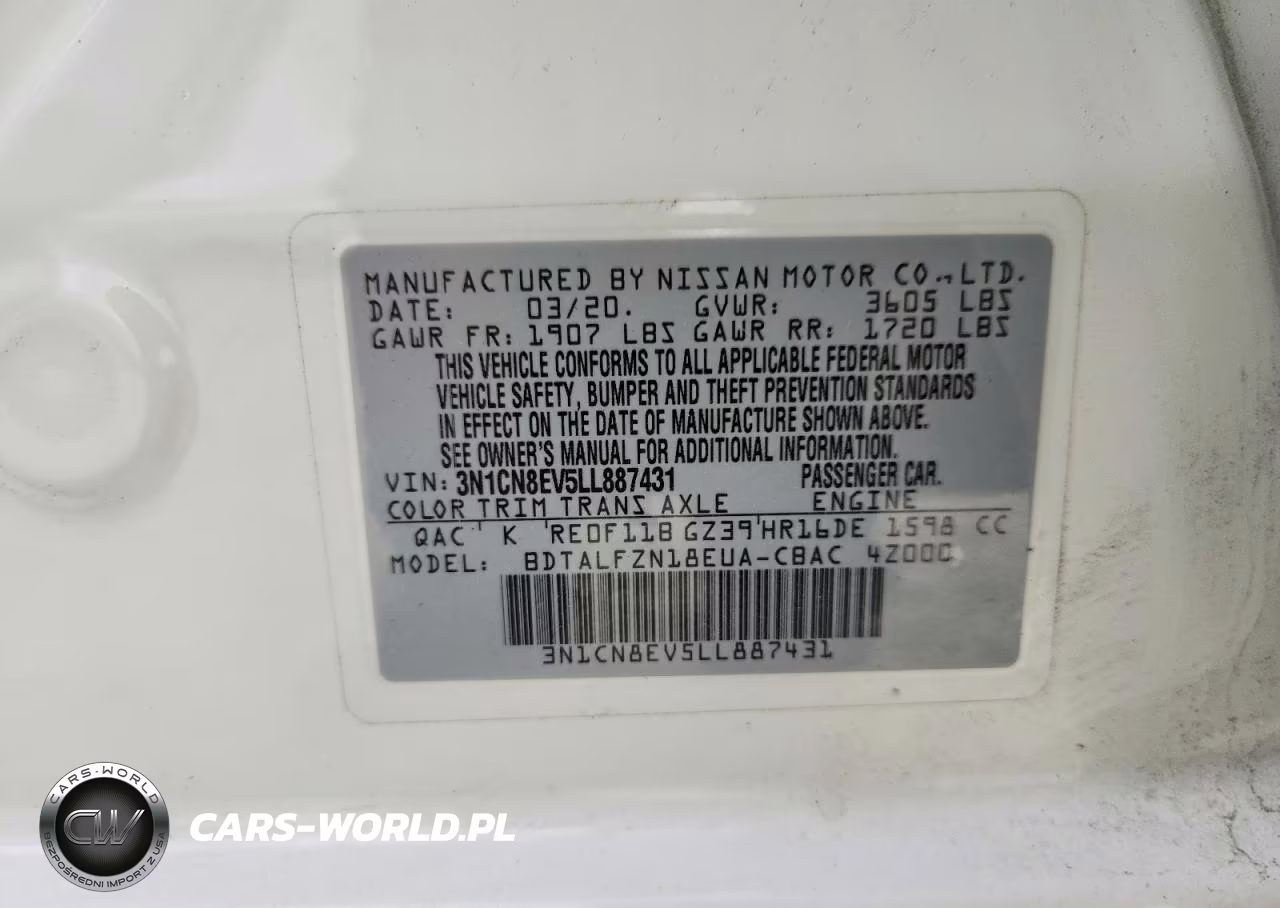 2020 Nissan Versa Sv VIN:3N1CN8EV5LL887431 - 12