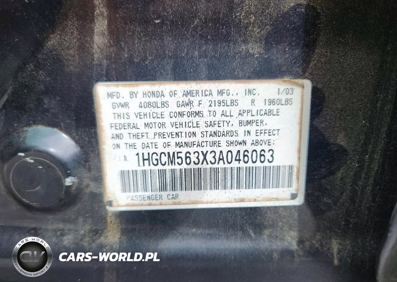 2003 Honda Accord Lx VIN:1HGCM563X3A046063 - 12