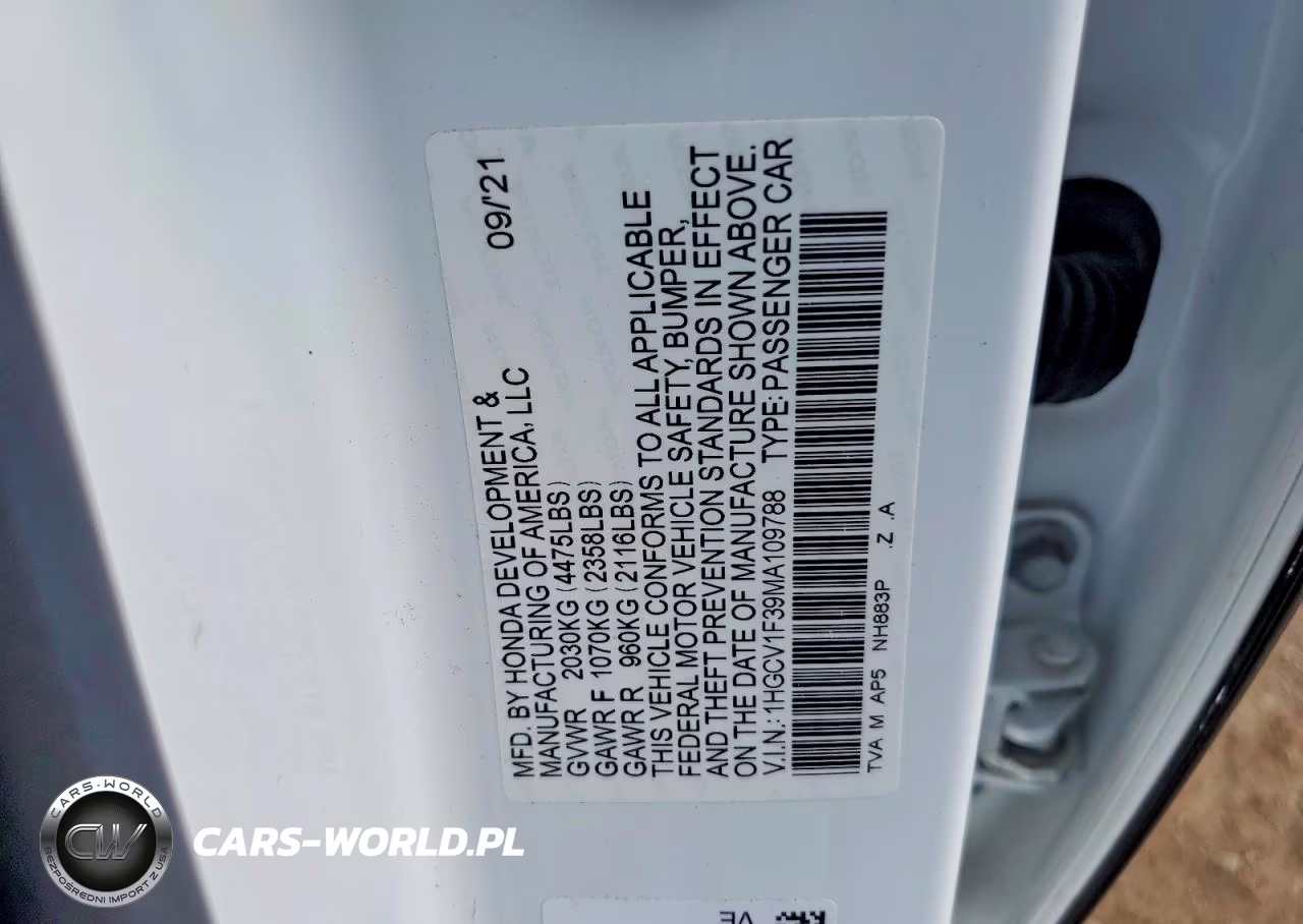 2021 Honda Accord Sport VIN:1HGCV1F39MA109788 - 12