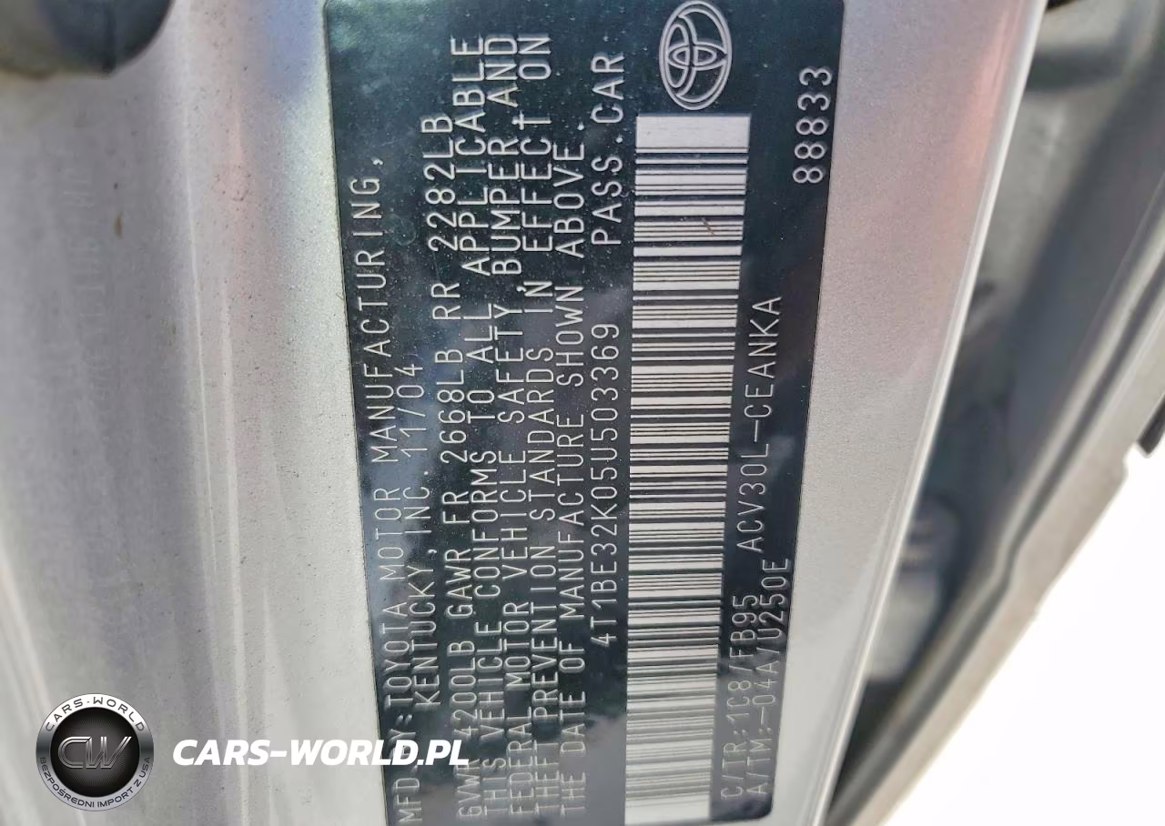 2005 Toyota Camry Le VIN:4T1BE32K05U503369 - 12