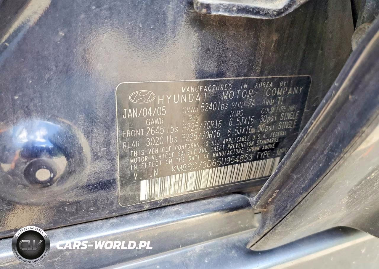 2005 Hyundai Santa Fe Gls VIN:KM8SC73D65U954853 - 13