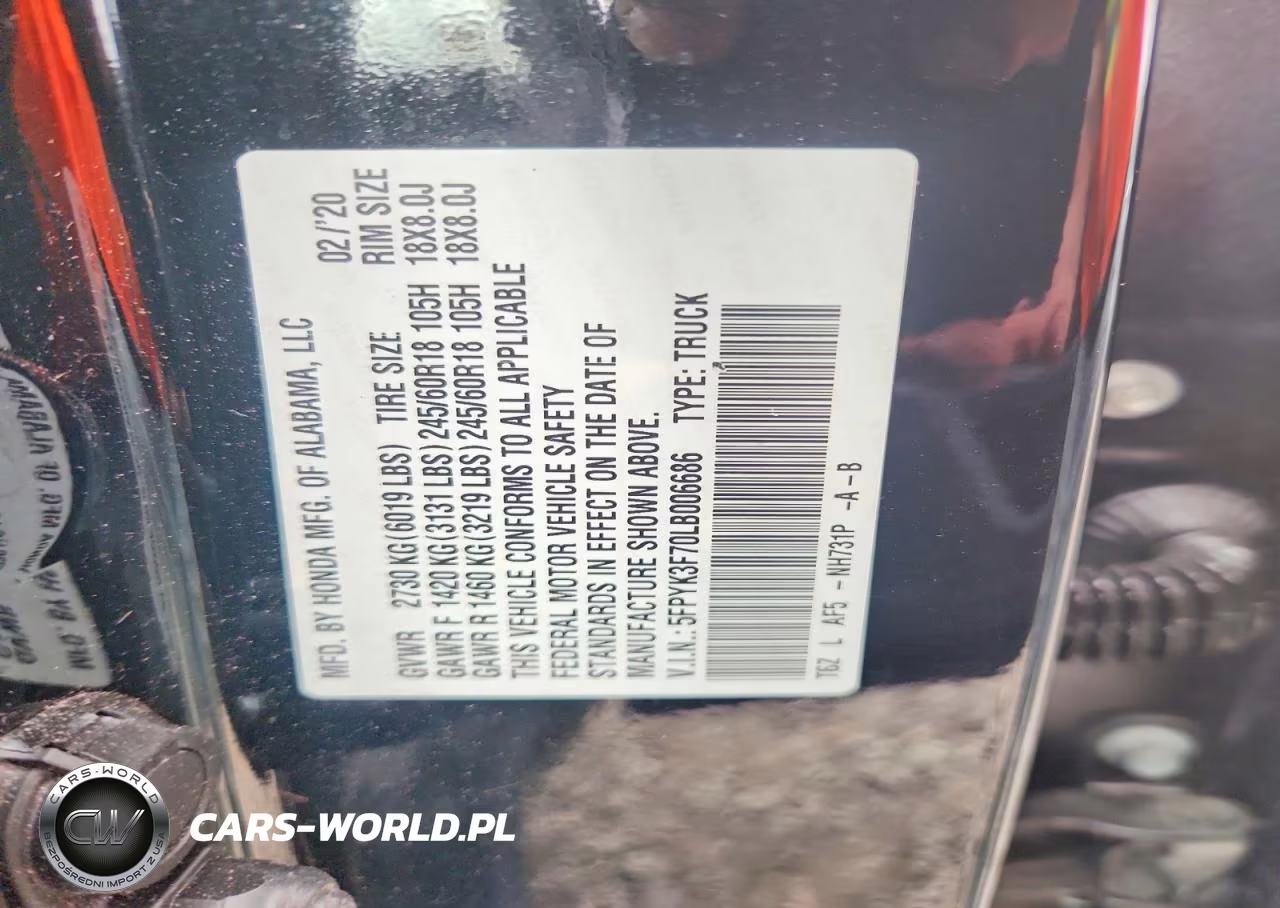 2020 Honda Ridgeline Rtl VIN:5FPYK3F70LB006686 - 12